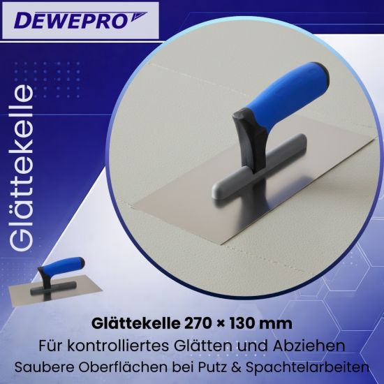 Glättekelle PROFI 3 Edelstahl 270×130 mm, 2K-Griff