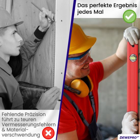 Wasserwaage Aluminium (rot) - 2 Libellen / 30cm - 200cm