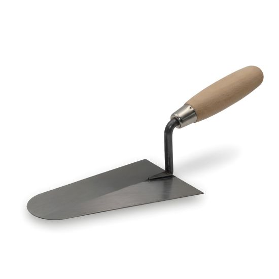 Italienische Maurerkelle, Stahl halbrund mit Holzgriff