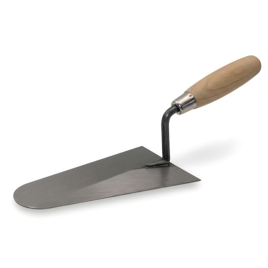 Italienische Maurerkelle, Stahl halbrund mit Holzgriff