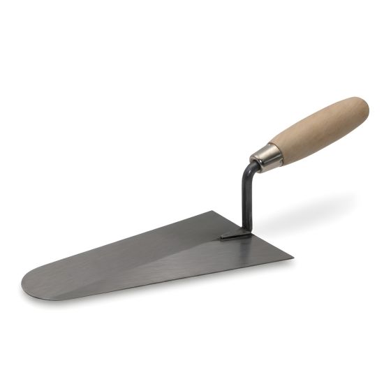 Italienische Maurerkelle, Stahl halbrund mit Holzgriff