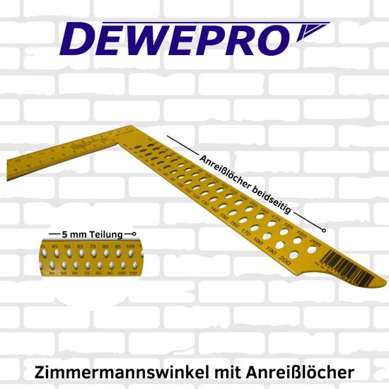 Zimmermannswinkel mit vierseitiger Teilung und Anreißlöcher